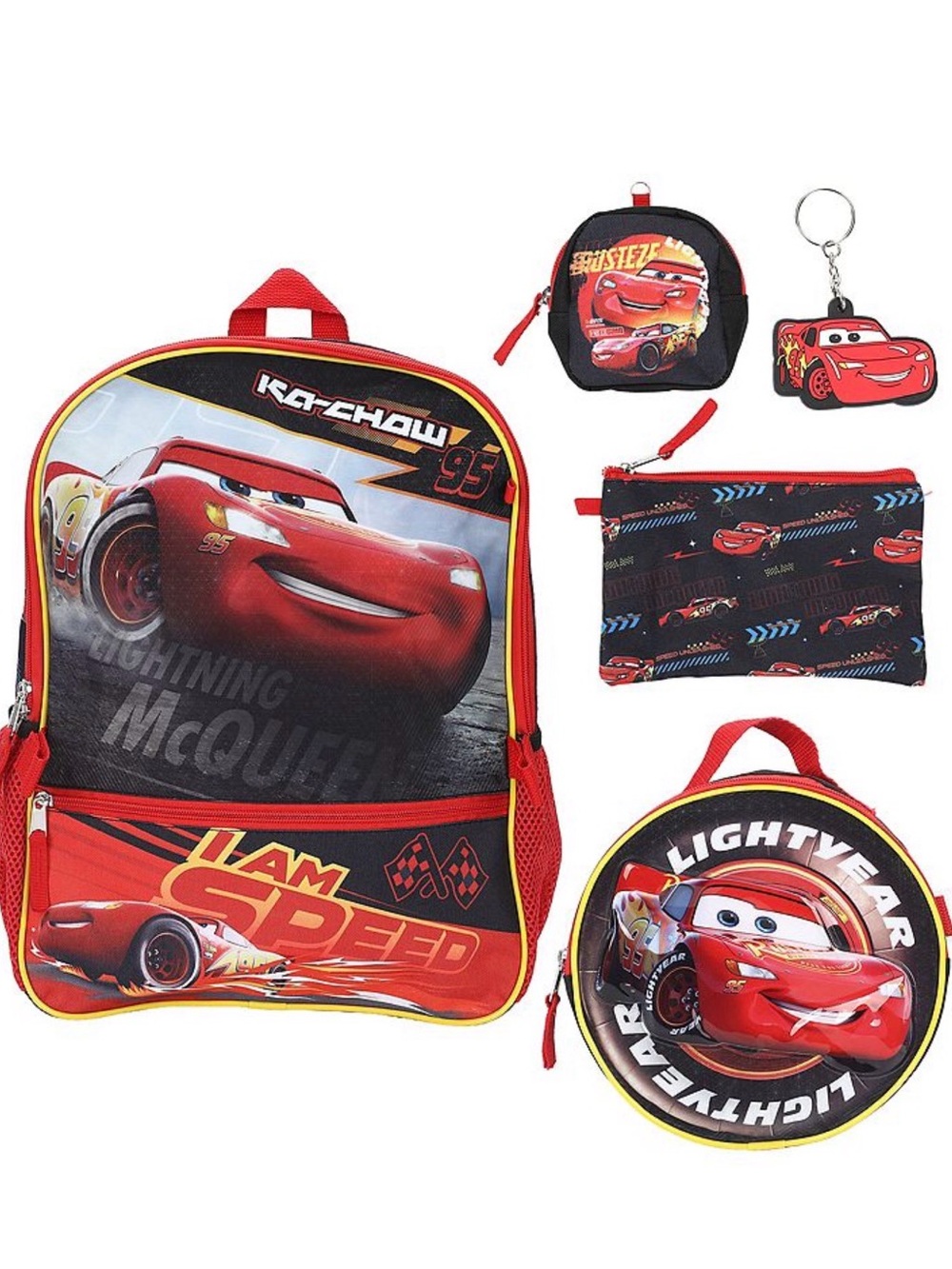 Lightning McQueen Red Kids Backpack 5 piece Set